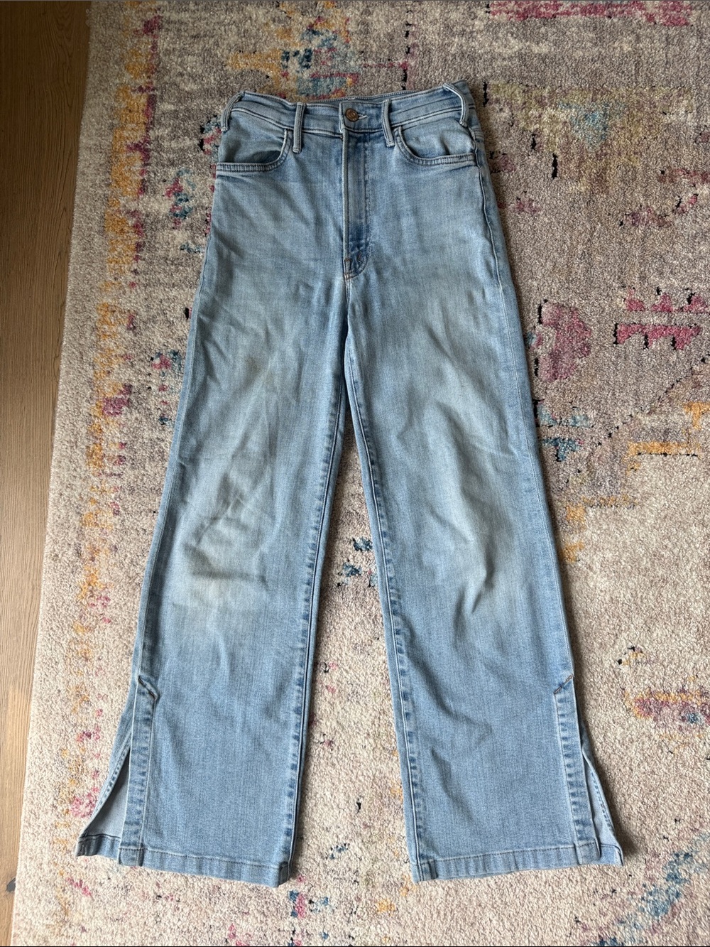 MOTHER Light Blue Wide Leg Jeans with Split Hem